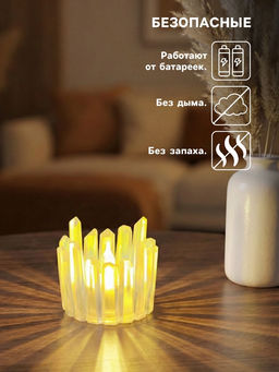 Цена за 2 шт. Светодиодная свеча LED - ночник RISALUX «Снежная королева», от батареек 3×LR1130, прозрачный, 5.5×5.5×5 см