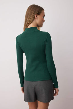 Zumrut Fitted/Vucuda Oturan Dik Yaka Uzun Kol Fitilli Esnek Orme Bluz TWOAW21BZ0423