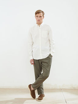 Regular Fit Uzun Kollu Keten Kar???ml? Erkek G?mlek