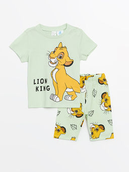 Bisiklet Yaka K?sa Kollu Lion King Bask?l? Erkek Bebek ?ortlu Pijama Tak?m?