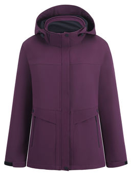 Ветровка женская софтшелл виндстоппер с капюшоном спортивная темно-фиолетового цвета 9616_1TF