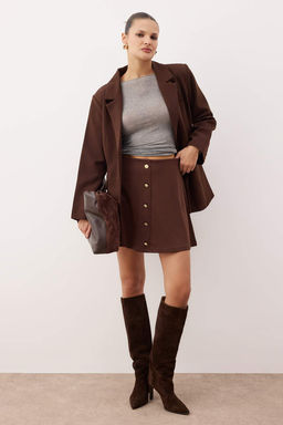 Siyah A line/Can Kesim Dugmeli Orme Mini Etek TWOAW26ET00085 - Trendyolmilla фото 5