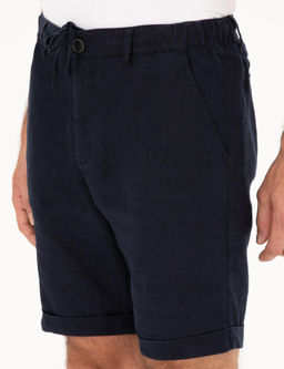 Темно-синие льняные шорты стандартного кроя с эластичной резинкой на талии - Cacharel фото 5