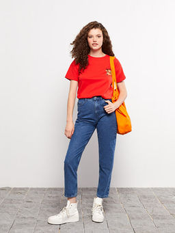 Kad?n Y?ksek Bel Mom Fit D?z Jean Pantolon