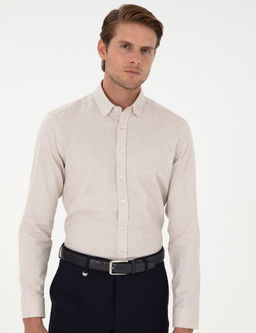 Bej Slim Fit Uzun Kollu G_mlek