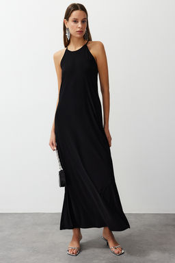 TRENDYOLMILLA Siyah Soyut Halter Yaka A-line/Can Ac?lan Esnek Maxi Orme Kalem Elbise TWOSS24EL00558 фото 9