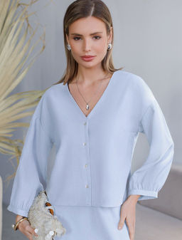 Укороченная блузка с V вырезом из плотного лиоцелла