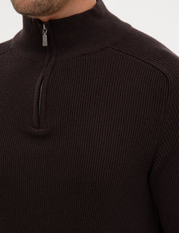 Koyu Kahverengi Slim Fit Dik Yaka Fermuarl_ Triko Kazak - Pierre cardin фото 7