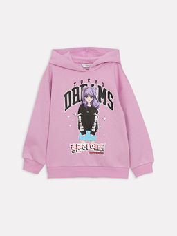 Bask?l? Uzun Kollu K?z ?ocuk Hoodie