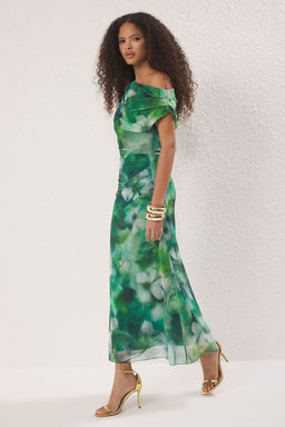 Yesil-Cok Renkli Soyut Desenli Astarl? Tul Orme Midi Abiye Gece Mezuniyet Elbisesi TPRSS25EL00015