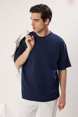 TRENDYOL MAN Lacivert-Bej Oversize/Genis Kesim 2li Paket Yaz? Bask?l?-Duz %100 Pamuk T-Shirt TMNSS25TS00215 - Trendyolmilla фото 4