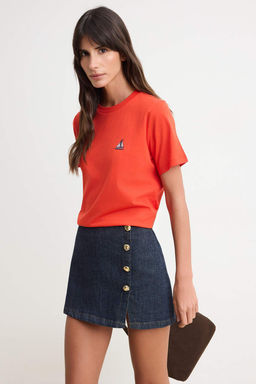 Ekru Nak?sl? / Islemeli Fitted/Vucuda Oturan K?sa Kollu Pamuk Ribana Orme T-Shirt TWOSS26TS00162 - Trendyolmilla фото 5