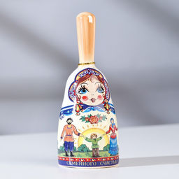 Цена за 2 шт. Колокольчик с ручкой Матрешка средняя, керамика, микс