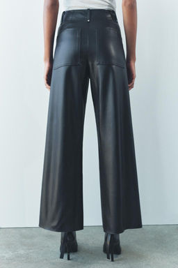 ZW COLLECTION LEATHER EFFECT WIDE LEG TROUSERS - Zara фото 3