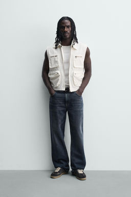 CHALECO RELAXED FIT BOLSILLOS UTILITY / Blanco roto