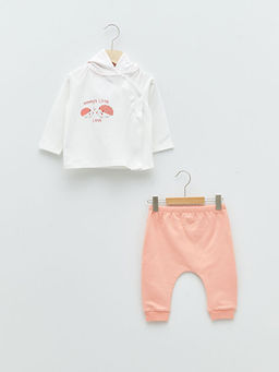 Kap??onlu Uzun Kollu Bask?l? Pamuklu K?z Bebek 2li Tak?m