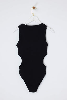 Limited Edition Siyah Vucuda Oturan Havuz Yaka C?tc?tl? Fitilli Esnek Orme Body TWOSS26BD00014