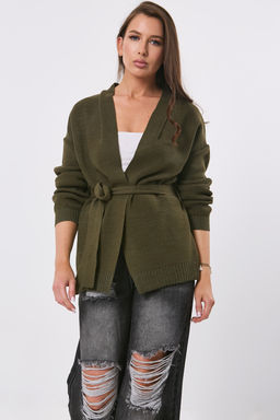 Кардиган объемный без застежки хаки