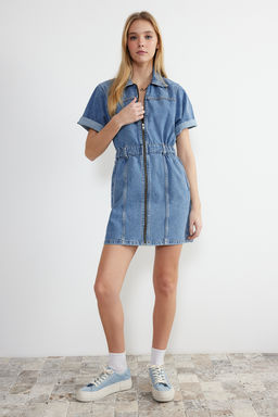 TRENDYOLMILLA Mavi Fermuar Detayl? Mini Denim Elbise TWOSS24EL00367  фото 3