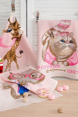 К-т полотенец Розовый кот 50*60 см. - 3 шт. вафля хлопок 100%