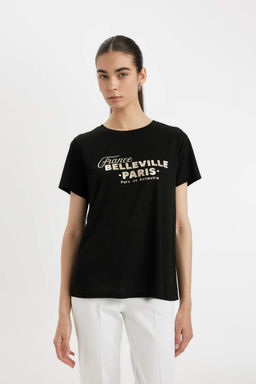 Футболка стандартного кроя с круглым вырезом и короткими рукавами с принтом