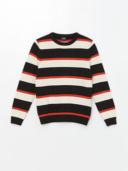 Bisiklet Yaka ?izgili Uzun Kollu Erkek ?ocuk Triko Kazak