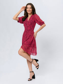 Платье цвета фуксии длины мини с принтом - 1001dress фото 2