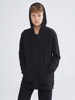 Kap??onlu Erkek ?ocuk Fermuarl? Sweatshirt