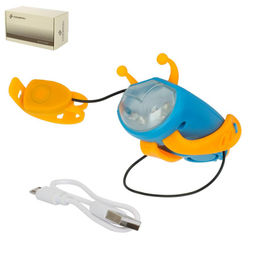 Фонарь передний детский COMIRON JUMPER корпус PC+Silicone, свет LED 60lm аккум 400 mAh, сигнал 120Дб влагозащищённый, вес 52гр. Синий /уп126/