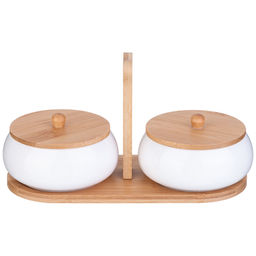 НАБОР БАНОК С ДЕРЕВ. КРЫШКОЙ LEFARD NATIVE 2 ШТ. 11,5 СМ 270 МЛ НА ДЕРЕВ. ПОДСТАВКЕ