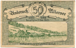 50 геллеров 1920 года Австрия Унтерах-ам-Аттерзе (нотгельд)