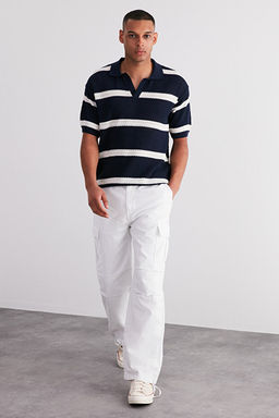 Lacivert Regular Fit Pamuklu _izgili Ka__k Pat Triko Polo Yaka T-ShirtTMNSS24PO00004 - Trendyolmilla фото 2