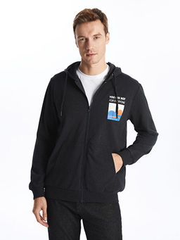 Kap??onlu Uzun Kollu Erkek Fermuarl? Sweatshirt