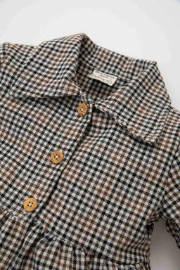 Фланелевое платье в клетку с длинными рукавами для маленьких девочек - Defacto фото 2