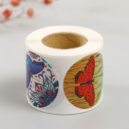 Наклейка бумага Бабочки, d=3.8 см, 252 шт. в рулоне