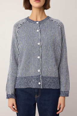 Lacivert Bisiklet Yaka Cizgili Triko H?rka TWOAW26HI00304