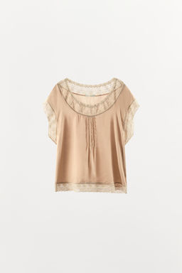 TOP PLIEGUES ENCAJE / Beige