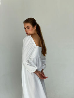 6614 Платье-миди с пышными рукавами белое - Martichelli фото 2