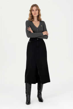 Kad_n Siyah Jean Etek