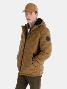 Коричневое мужское пальто Slim Fit с капюшоном Cl1066366