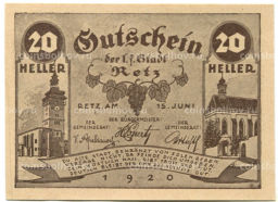 Банкнота 20 геллеров 1920 года Австрия Рец (нотгельд)