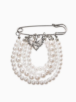 Булавка «Жемчужная россыпь», 6.5 см, d подвесок=5+6+8 см, белая в серебре