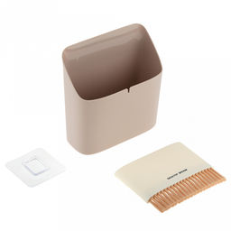 "Вида Хоум (Vida Home)" Комплект кухонный для уборки пластмассовый: совок 16,5х17х7,9см + сметка 14х10,7х1,5см, ворс ПВХ 3см, настенное крепление на липучке, матовый пластик, цвета в ассортименте: капучино; коричневый; оливковый, в п/эт пакете (Китай