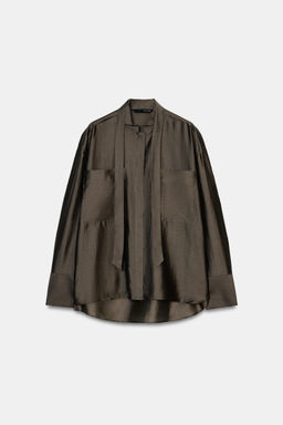 CAMISA BOLSILLOS LAZADA ZW COLLECTION / Marr?n / Topo - Zara фото 4