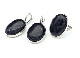 Кольцо Серьги с авантюрином синим имитация размер 18