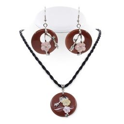 Набор Кулон и серьги Весенние цветы коричневый авантюрин