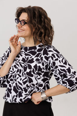 Блуза ANELLI 1779 черно-белые цветы  фото 7