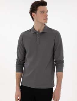 Gri Slim Fit K_vr_lmaz Yaka Sweatshirt - Pierre cardin фото 3