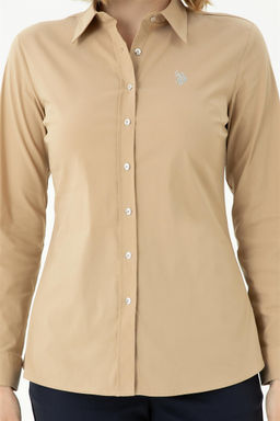 Женская базовая рубашка песочного цвета с длинным рукавом - U.s. polo assn фото 6