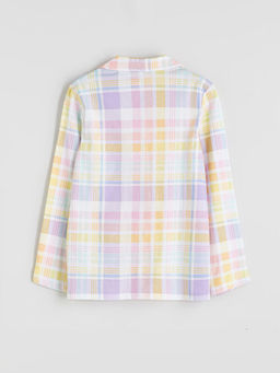 G?mlek Yaka Ekose K?z ?ocuk Pijama ?st